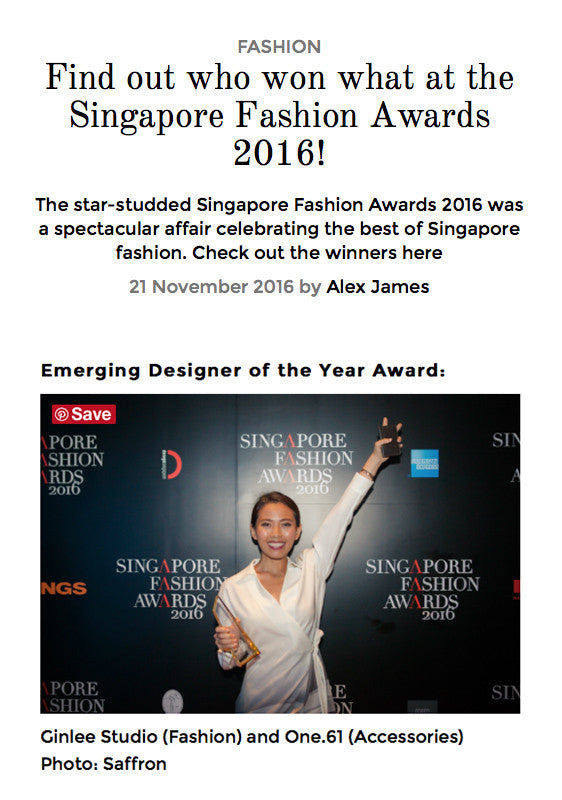 HER WORLD PLUS: Singapore Fashion Awards 2016 Emerging Designer of the Year Award